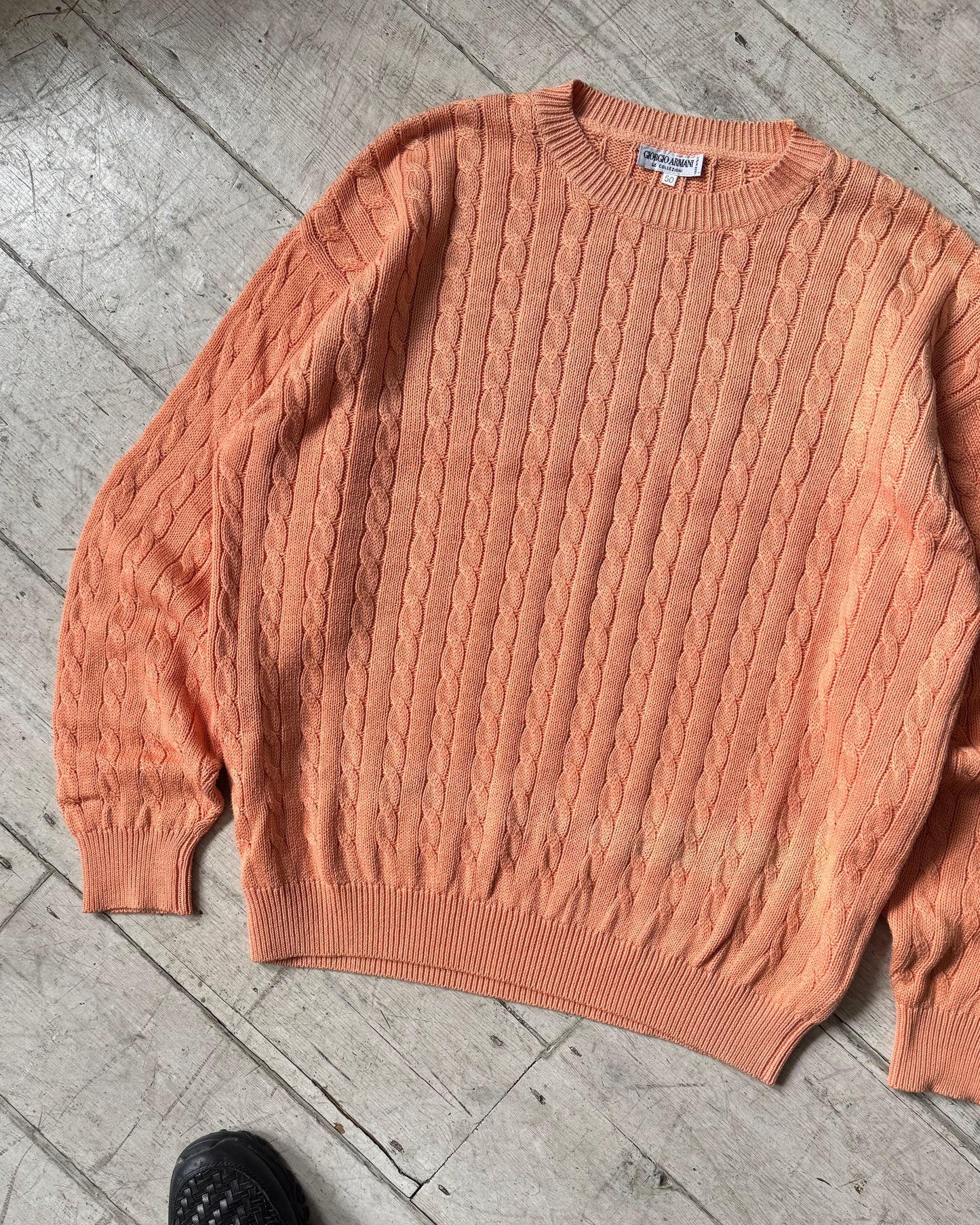 80s Orange / Peach Cable Knit Front Jumper  (~L~)