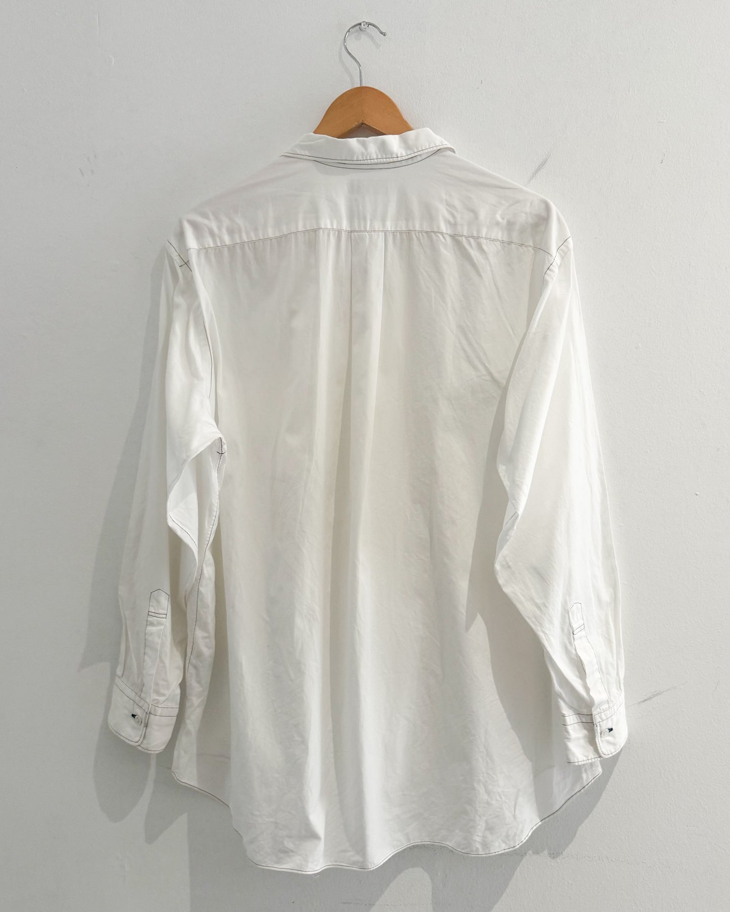 1990 White / Black Metal Ring Closure Contrast Stitch Shirt (~L~)