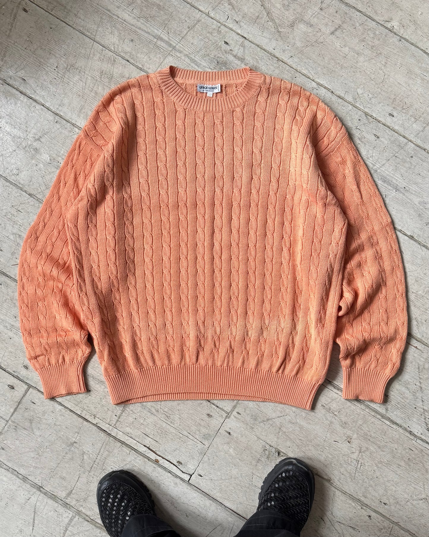 80s Orange / Peach Cable Knit Front Jumper  (~L~)