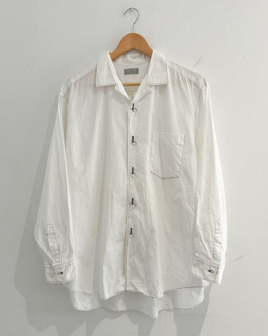 1990 White / Black Metal Ring Closure Contrast Stitch Shirt (~L~)