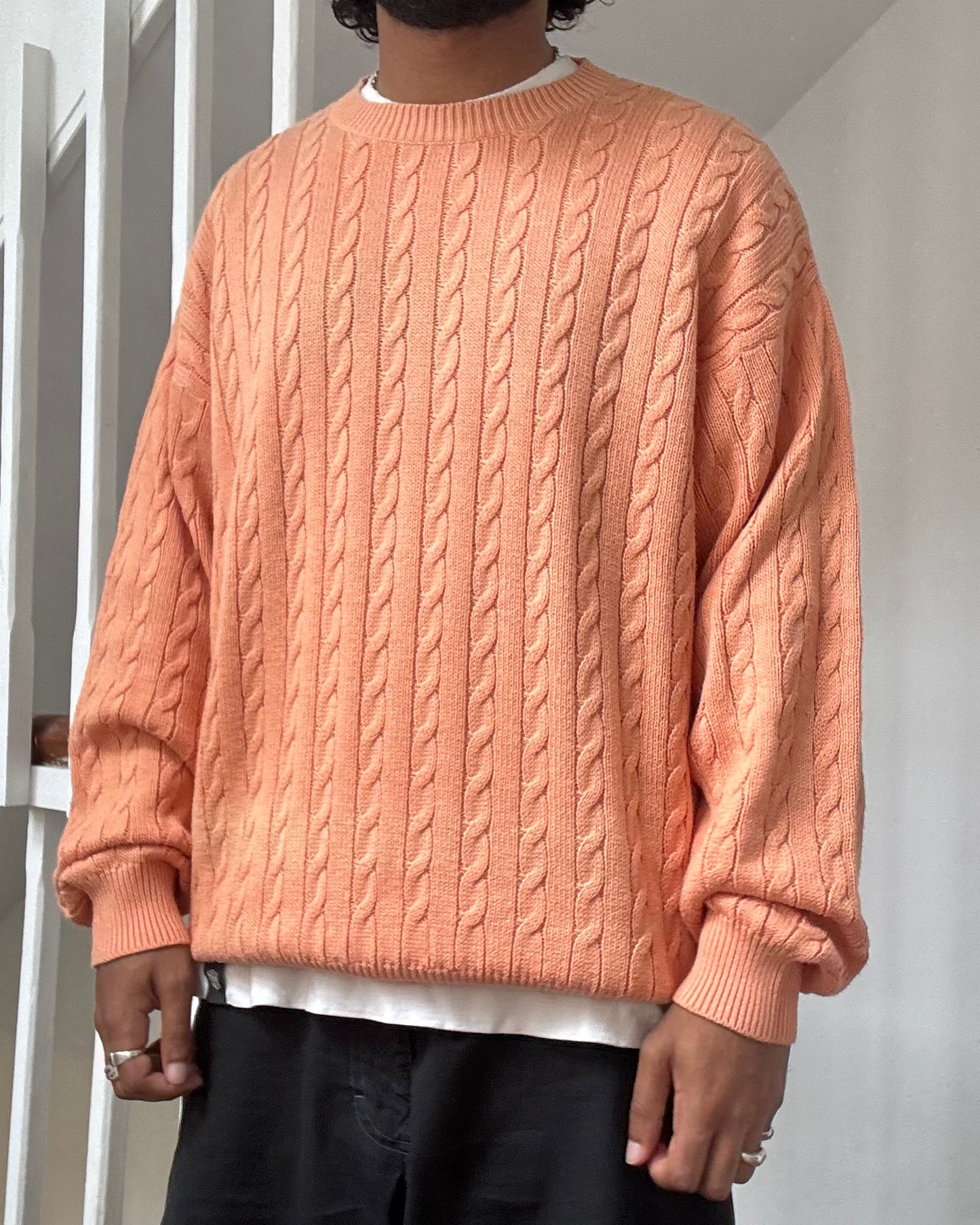 80s Orange / Peach Cable Knit Front Jumper  (~L~)