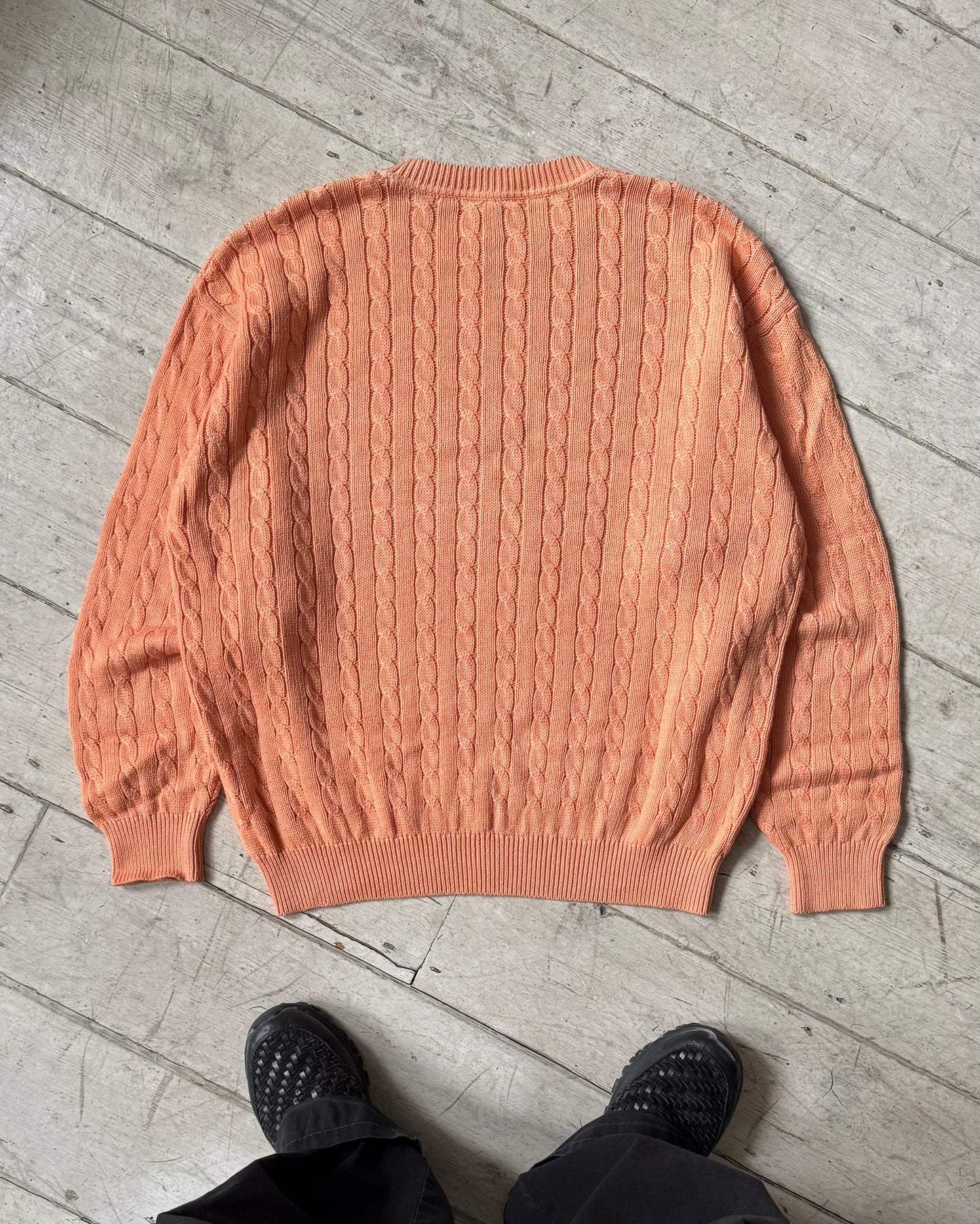 80s Orange / Peach Cable Knit Front Jumper  (~L~)